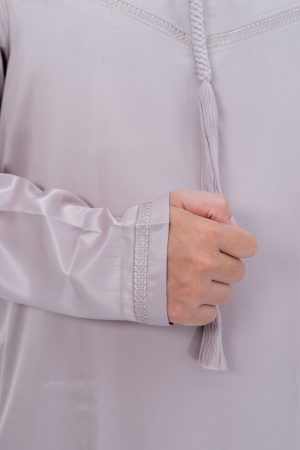 Light Brown Classic Embroidery Band Collar Tassel Thobe