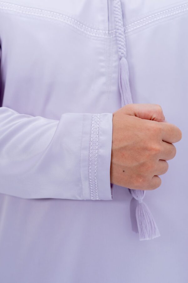 Light Purple Shiny Classic Embroidery Band Collar Tassel Thobe