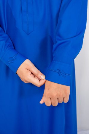 Blue Classic Shirt Collar Embroidery Cuff Thobe