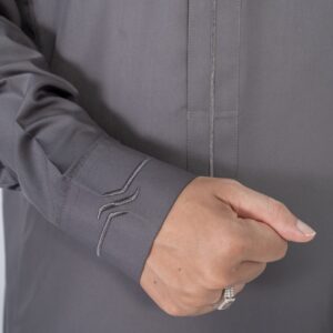 Dark Ash Classic Shirt Collar Embroidery Cuff Thobe