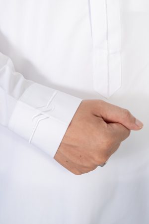 White Classic Shirt Collar Embroidery Cuff Thobe