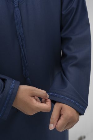Navy Blue Classic Embroidery Band Collar Thobe