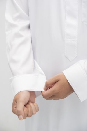 White Classic China Collar Embroidery Thobe