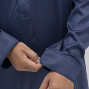Navy Blue Classic China Collar Embroidery Thobe