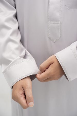 Light Ash Classic China Collar Embroidery Thobe