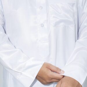 White Classic China Collar Plastic Butt Thobe
